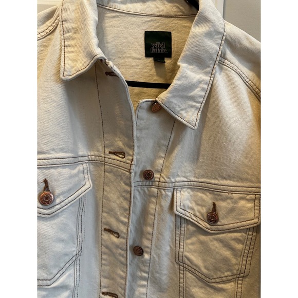Women's Cropped Denim Trucker Jacket - Wild Fable Cream S - Picture 2 of 5